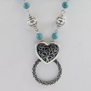 Eyeglass / ID Badge Holder Necklace Lanyard with Turquiose Beads NWOT 30"